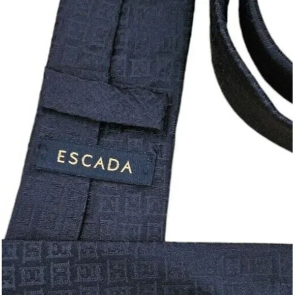 ESCADA Men's 100% Silk Necktie LUXURY Tie Black Monogram Logo W:2.7" EUC
